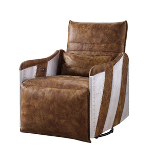 English Elm Qalurne Mocha Two-Tone Top Grain Leather Power Recliner with Aluminum Frame, Swivel & Plush Foam B2726P280177