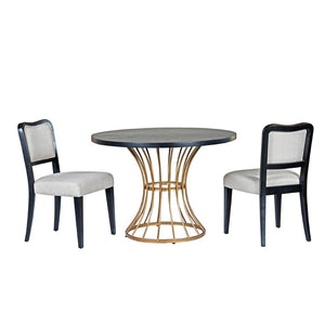English Elm 42" Round Oak Veneer Pedestal Dining Set with Linen Chairs for Compact Spaces N842PS125127B
