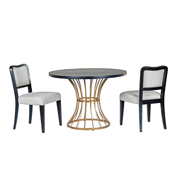 English Elm 42" Round Oak Veneer Pedestal Dining Set with Linen Chairs for Compact Spaces N842PS125127B
