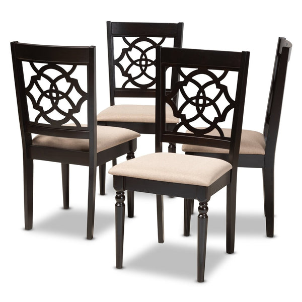 Baxton Studio Baxton Renaud Modern Dining Chair Set of 4 - Sand Upholstered, Espresso Oak Frame, Comfort & Style RH332C-Sand/Dark Brown-DC-4PK