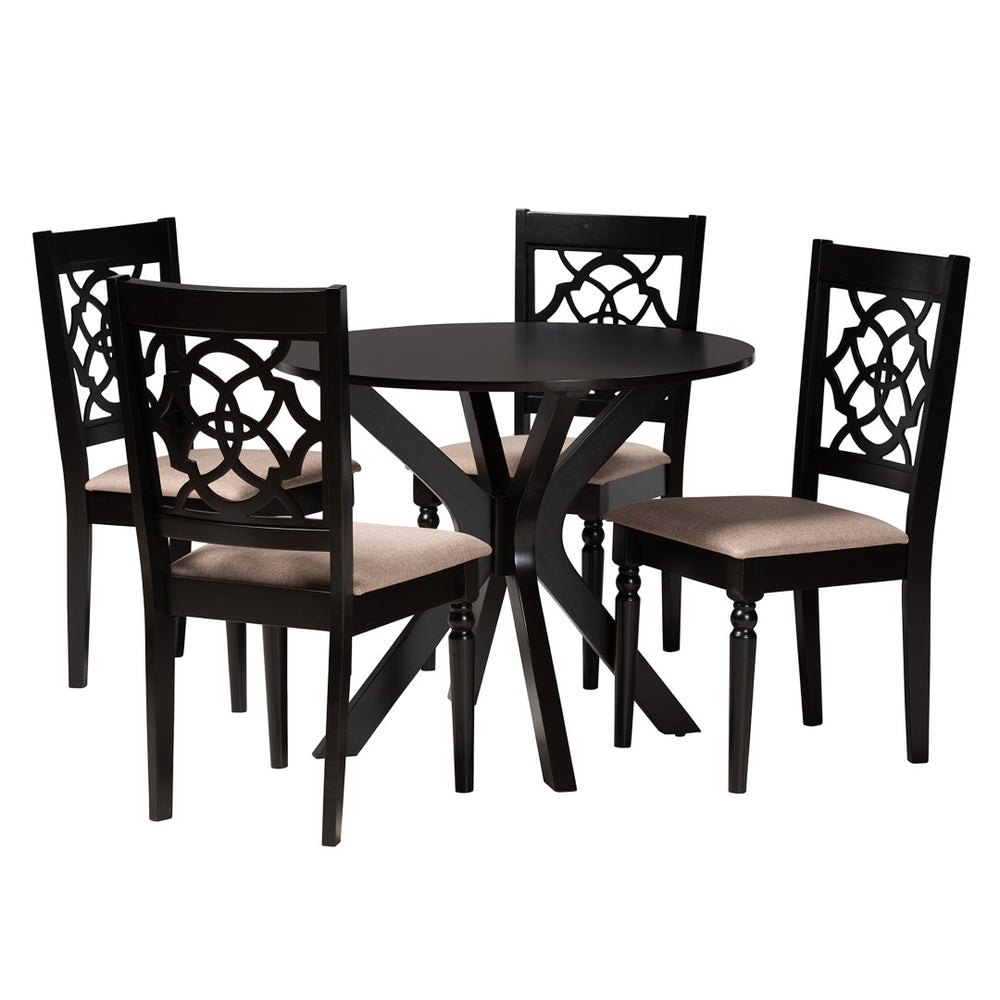 Baxton Studio Baxton Studio Sadie 5-Piece Dining Set in Beige Fabric & Espresso Wood - Modern Elegance for Small Spaces Sadie-Sand/Dark Brown-5PC Dining Set
