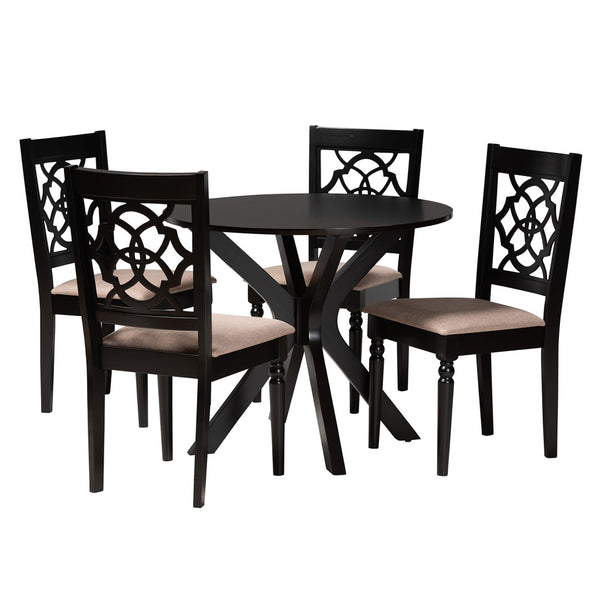 Baxton Studio Baxton Studio Sadie 5-Piece Dining Set in Beige Fabric & Espresso Wood - Modern Elegance for Small Spaces Sadie-Sand/Dark Brown-5PC Dining Set