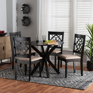 Baxton Studio Baxton Studio Sadie 5-Piece Dining Set in Beige Fabric & Espresso Wood - Modern Elegance for Small Spaces Sadie-Sand/Dark Brown-5PC Dining Set
