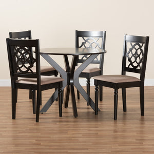 Baxton Studio Baxton Studio Sadie 5-Piece Dining Set in Beige Fabric & Espresso Wood - Modern Elegance for Small Spaces Sadie-Sand/Dark Brown-5PC Dining Set