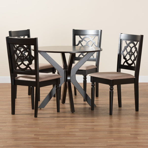 Baxton Studio Baxton Studio Sadie 5-Piece Dining Set in Beige Fabric & Espresso Wood - Modern Elegance for Small Spaces Sadie-Sand/Dark Brown-5PC Dining Set