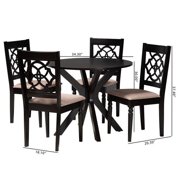 Baxton Studio Baxton Studio Sadie 5-Piece Dining Set in Beige Fabric & Espresso Wood - Modern Elegance for Small Spaces Sadie-Sand/Dark Brown-5PC Dining Set