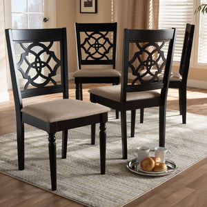 Baxton Studio Baxton Renaud Modern Dining Chair Set of 4 - Sand Upholstered, Espresso Oak Frame, Comfort & Style RH332C-Sand/Dark Brown-DC-4PK