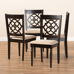 Baxton Studio Baxton Renaud Modern Dining Chair Set of 4 - Sand Upholstered, Espresso Oak Frame, Comfort & Style RH332C-Sand/Dark Brown-DC-4PK