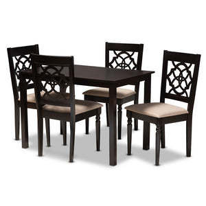 Baxton Studio Baxton Renaud 5-Piece Dining Set: Modern Oak Table & Upholstered Chairs in Espresso Finish RH332C-Sand/Dark Brown-5PC Dining Set