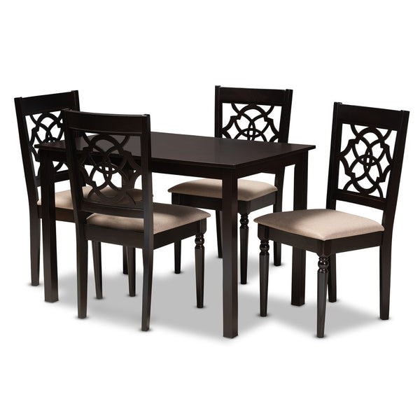 Baxton Studio Baxton Renaud 5-Piece Dining Set: Modern Oak Table & Upholstered Chairs in Espresso Finish RH332C-Sand/Dark Brown-5PC Dining Set