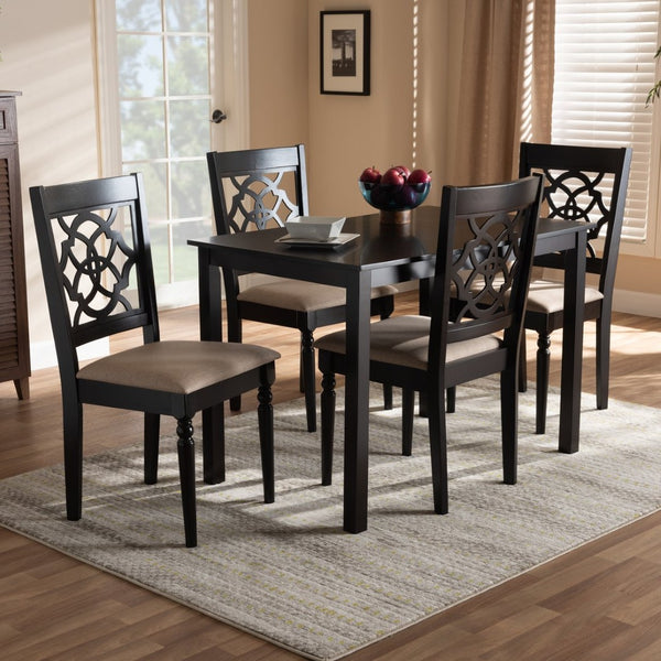 Baxton Studio Baxton Renaud 5-Piece Dining Set: Modern Oak Table & Upholstered Chairs in Espresso Finish RH332C-Sand/Dark Brown-5PC Dining Set