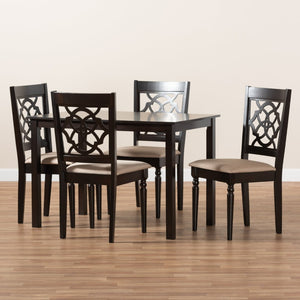 Baxton Studio Baxton Renaud 5-Piece Dining Set: Modern Oak Table & Upholstered Chairs in Espresso Finish RH332C-Sand/Dark Brown-5PC Dining Set