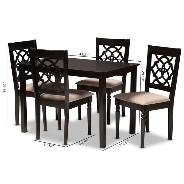 Baxton Studio Baxton Renaud 5-Piece Dining Set: Modern Oak Table & Upholstered Chairs in Espresso Finish RH332C-Sand/Dark Brown-5PC Dining Set