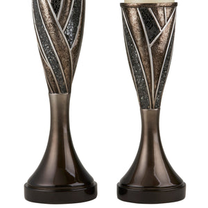 English Elm 12" And 14" Tall Lelei Candleholder Set - Elegant Silvery & Bronze Finish With Votive Candles Included B072116562