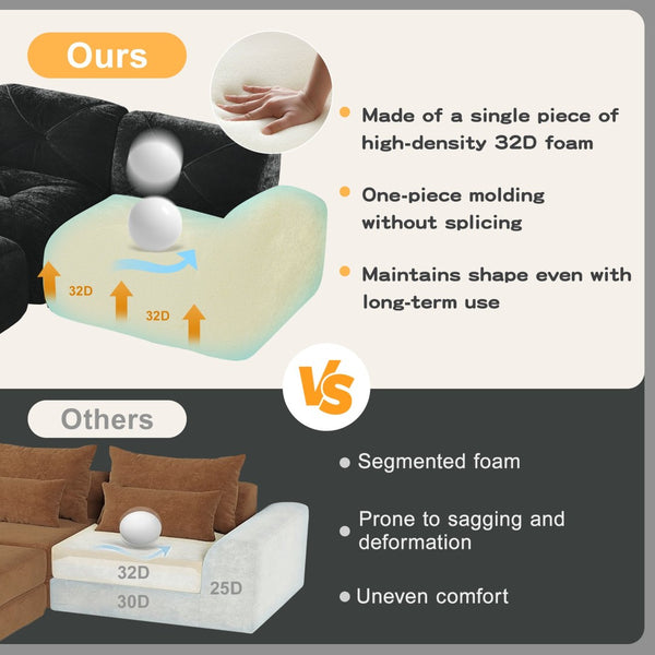 English Elm L-shaped Modular Velvet Sectional Tufted Cloud Sofa with Ottoman for Living Room Black W714S01630