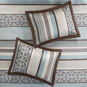 English Elm 5 Princeton Reversible Jacquard Quilt Set King/Cal King Chocolate Medallion Leaf Stripe Luxury Blue 22.83 L x 17.32 W x 10.24 H B03597542