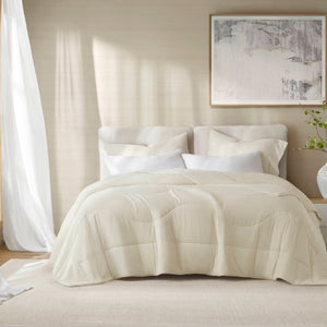 JLA Home Harbor House - Reversible Tencel comforter with breathable moisture-managing fill, sculptural stitch, year-round luxury Ivory HHD10-1930
