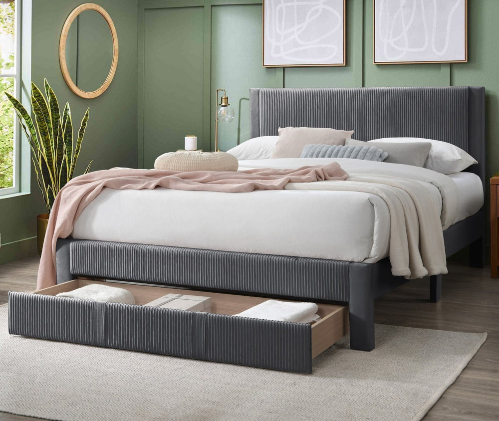 English Elm Contemporary Corduroy Upholstered Full Platform Bed with Storage Drawer Charcoal B011P418589