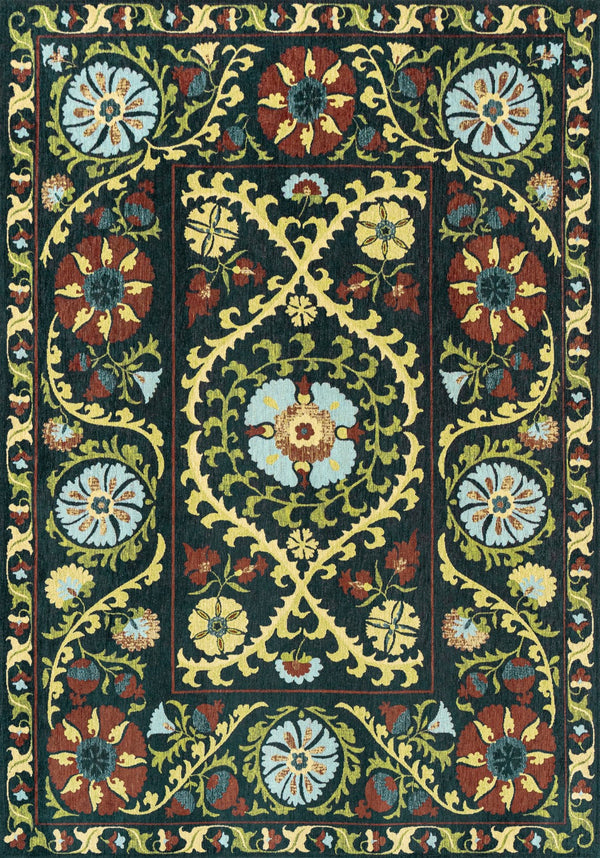 Louis De Poortere Antiquarian Suzani - Timeless Elegance In Vibrant Colors Inspired By Central Asian Embroidery Design Green,Multi 100% Pet Poly (40% Rpet) 118635-louis-de-poortere