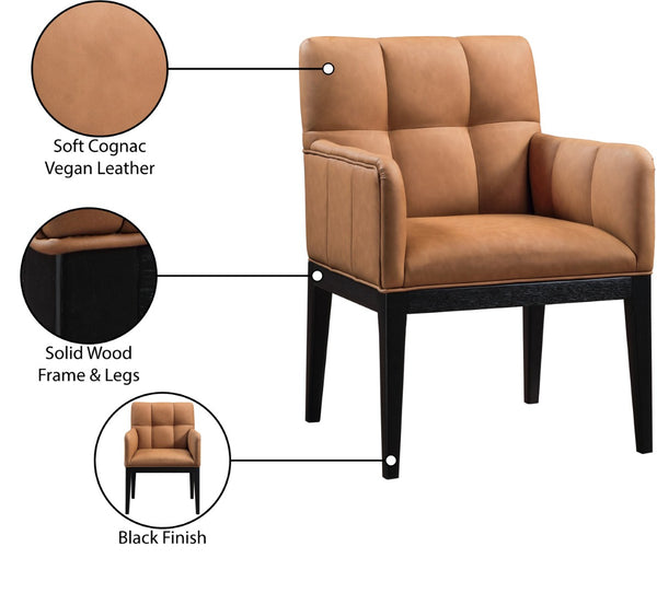 Meridian Furniture Adrian Vegan Leather Dining Arm Chair with Solid Wood Frame for Modern Home Seating Cognac 972 972Cognac-AC