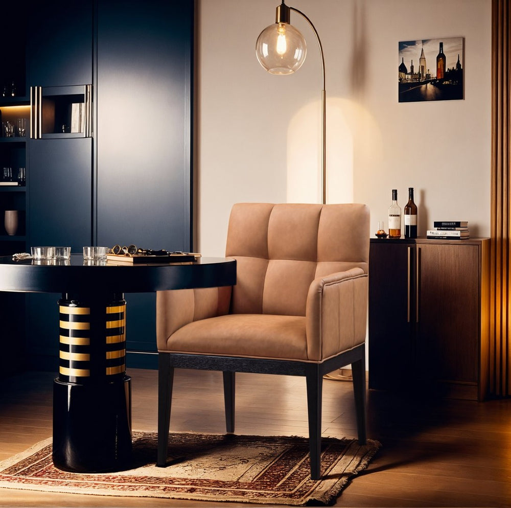 Meridian Furniture Adrian Vegan Leather Dining Arm Chair with Solid Wood Frame for Modern Home Seating Cognac 972 972Cognac-AC