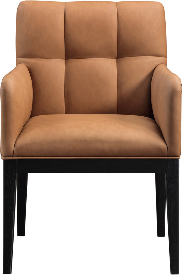 Meridian Furniture Adrian Vegan Leather Dining Arm Chair with Solid Wood Frame for Modern Home Seating Cognac 972 972Cognac-AC