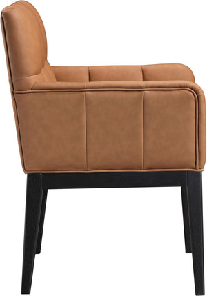 Meridian Furniture Adrian Vegan Leather Dining Arm Chair with Solid Wood Frame for Modern Home Seating Cognac 972 972Cognac-AC