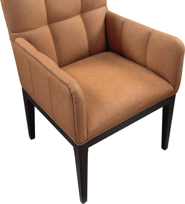 Meridian Furniture Adrian Vegan Leather Dining Arm Chair with Solid Wood Frame for Modern Home Seating Cognac 972 972Cognac-AC