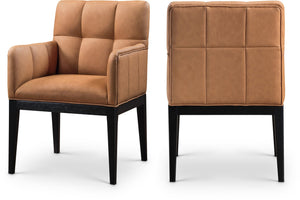 Meridian Furniture Adrian Vegan Leather Dining Arm Chair with Solid Wood Frame for Modern Home Seating Cognac 972 972Cognac-AC