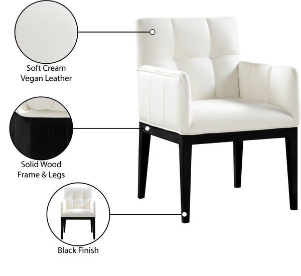 Meridian Furniture Adrian Vegan Leather Dining Arm Chair with Solid Wood Frame for Modern Home Seating Cream 972 972Cream-AC