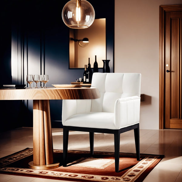 Meridian Furniture Adrian Vegan Leather Dining Arm Chair with Solid Wood Frame for Modern Home Seating Cream 972 972Cream-AC