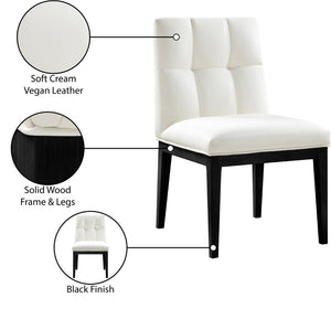 Meridian Furniture Adrian Vegan Leather Dining Chair with Solid Wood Legs Modern Upholstered Seat for Any Room Cream Set of 2 972Cream-SC