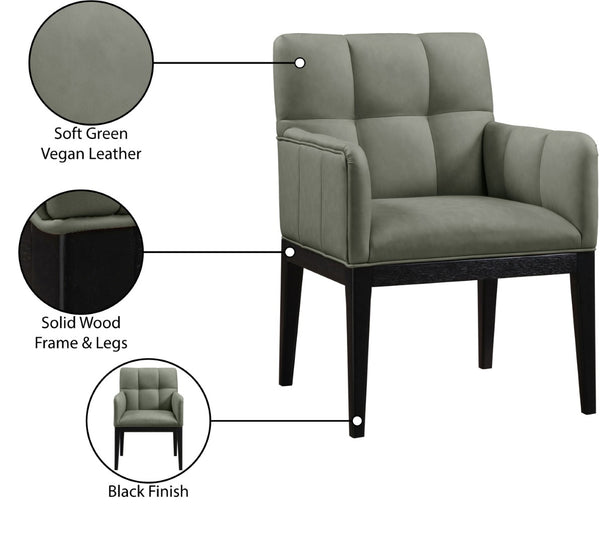 Meridian Furniture Adrian Vegan Leather Dining Arm Chair with Solid Wood Frame for Modern Home Seating Green 972 972Green-AC