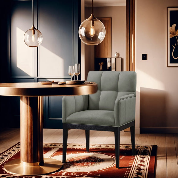 Meridian Furniture Adrian Vegan Leather Dining Arm Chair with Solid Wood Frame for Modern Home Seating Green 972 972Green-AC