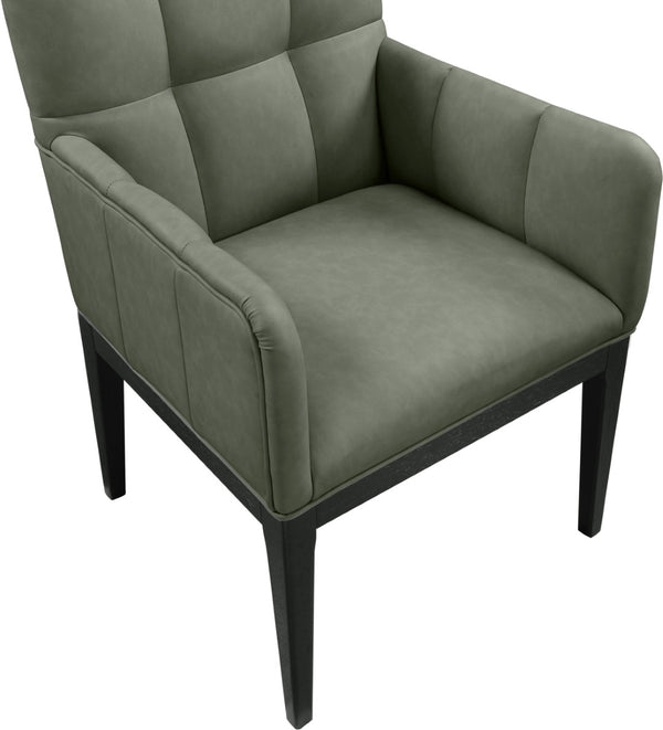 Meridian Furniture Adrian Vegan Leather Dining Arm Chair with Solid Wood Frame for Modern Home Seating Green 972 972Green-AC