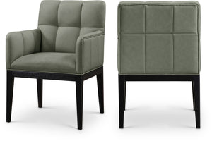 Meridian Furniture Adrian Vegan Leather Dining Arm Chair with Solid Wood Frame for Modern Home Seating Green 972 972Green-AC
