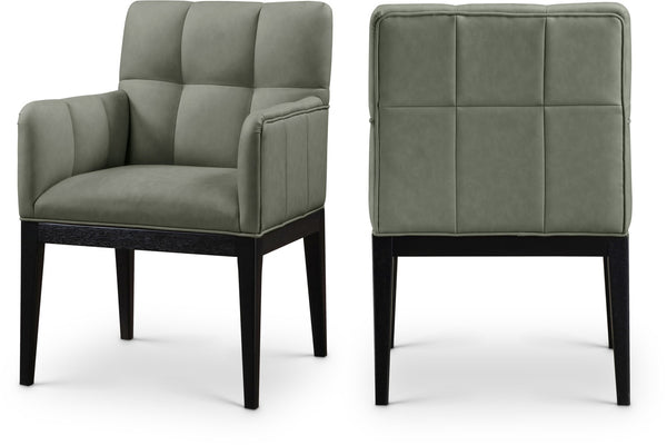 Meridian Furniture Adrian Vegan Leather Dining Arm Chair with Solid Wood Frame for Modern Home Seating Green 972 972Green-AC