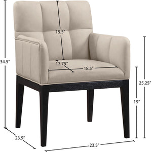 Meridian Furniture Adrian Vegan Leather Dining Arm Chair with Solid Wood Frame for Modern Home Seating Taupe 972 972Taupe-AC