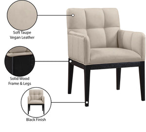Meridian Furniture Adrian Vegan Leather Dining Arm Chair with Solid Wood Frame for Modern Home Seating Taupe 972 972Taupe-AC