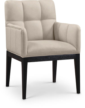 Meridian Furniture Adrian Vegan Leather Dining Arm Chair with Solid Wood Frame for Modern Home Seating Taupe 972 972Taupe-AC