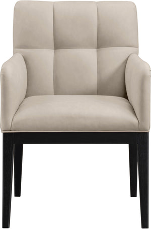Meridian Furniture Adrian Vegan Leather Dining Arm Chair with Solid Wood Frame for Modern Home Seating Taupe 972 972Taupe-AC