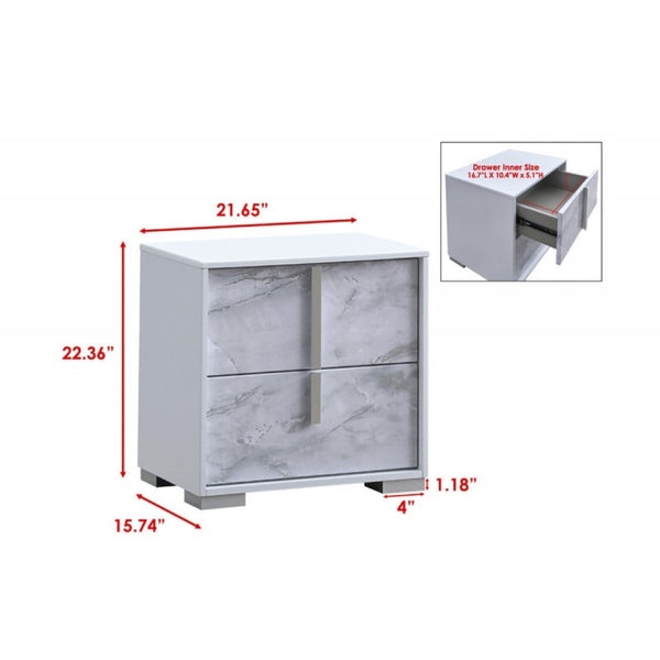 English Elm White/silver Lacquer Nightstand with Marble Panel Drawers for Modern Bedroom Decor B011P496278