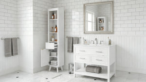 English Elm 68" Tall Fluted Freestanding Storage Cabinet with Drawer and Adjustable Shelf for Bathroom White N817P375218W