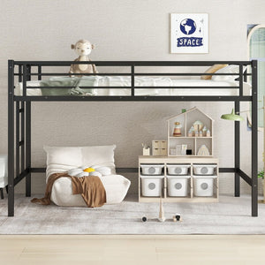 English Elm Twin Metal Loft Bed With Ladder & Guardrails - Stylish Space-Saving Solution For Kids’ Rooms! W1580P309651-GIGA