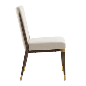 English Elm Armless Dining Chairs Iron Frame Wood Grain Finish Ergonomic Cushioned Seat Set of 2 Brown+Beige N771P345829W