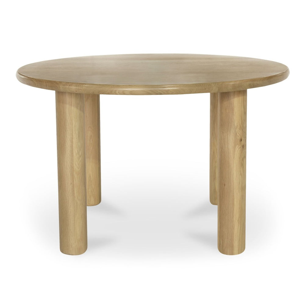 English Elm Milo Round Oak Dining Table Seats Four with Warm Natural Grain and Clean Lined Base B2769S00002