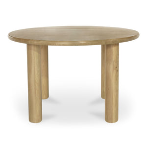 English Elm Milo Round Oak Dining Table Seats Four with Warm Natural Grain and Clean Lined Base B2769S00002