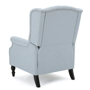 English Elm Charcoal Wingback Pushback Recliner with Button Tufted Diamond Fabric Upholstery Light Blue N763P410529H