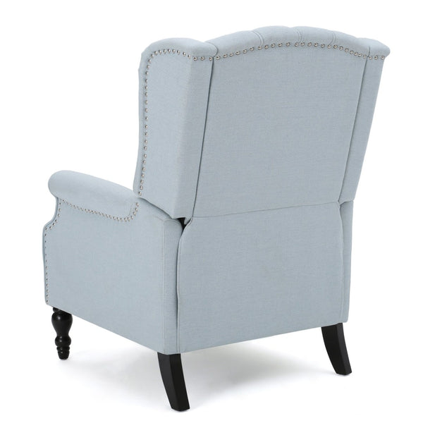 English Elm Charcoal Wingback Pushback Recliner with Button Tufted Diamond Fabric Upholstery Light Blue N763P410529H