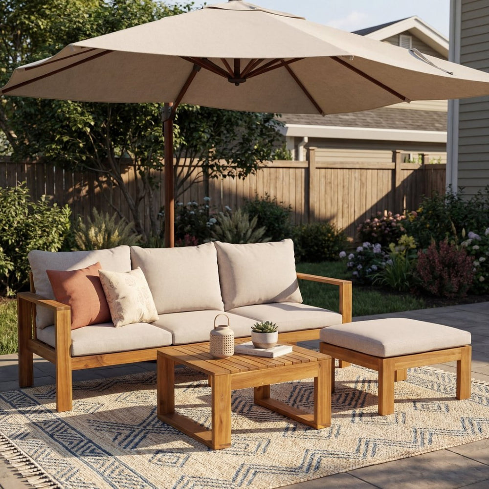 English Elm Outdoor Acacia Hardwood Sectional Sofa Set with Ottoman and Coffee Table N757S354829B